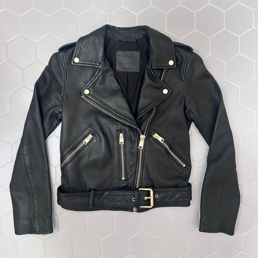 All Saints Balfern Gold Leather Jacket